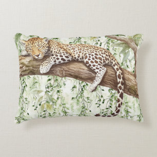 Cojín Decorativo Marfil verde resumen leopardo de la jungla en un á
