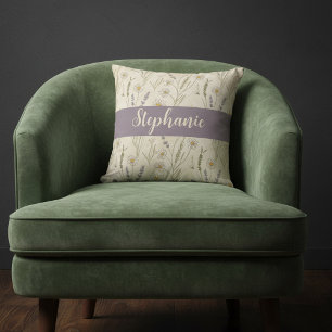 Cojín Decorativo Margarita de Flor Silvestre Lavanda Cottagecore Pe