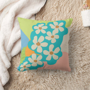 Cojín Decorativo Margaritas de Verano Bloques de Color Floral Moder