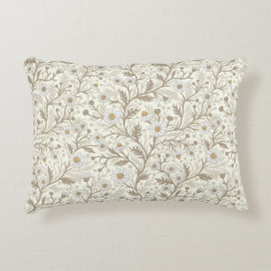 Cojín Decorativo Margaritas en blanco y marrón sobre blanco apagado