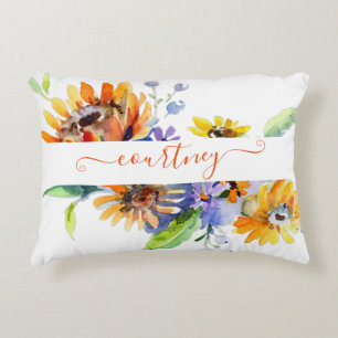 Cojín Decorativo Margaritas personalizadas al acuarela