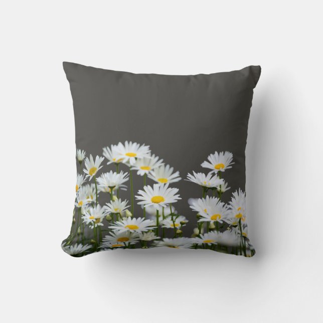 Cojín Decorativo Margaritas sobre Gris (Anverso)