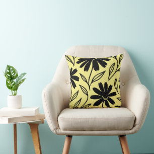 Cojín Decorativo Margaritas Tinta Negra Amarillo Boho 