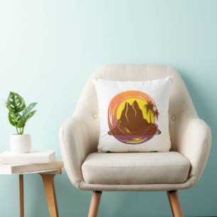 Cojín Decorativo Margen con el paisaje volcánico tropical y palmera