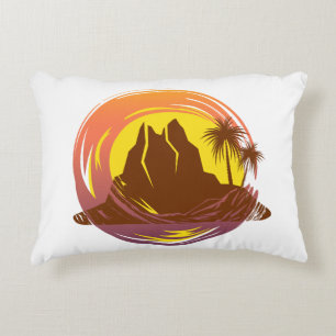 Cojín Decorativo Margen con el paisaje volcánico tropical y palmera