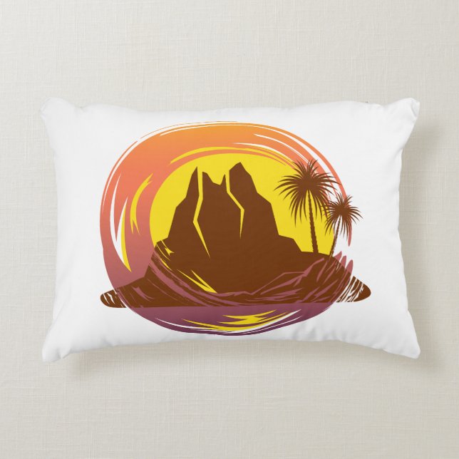 Cojín Decorativo Margen con el paisaje volcánico tropical y palmera (Anverso)