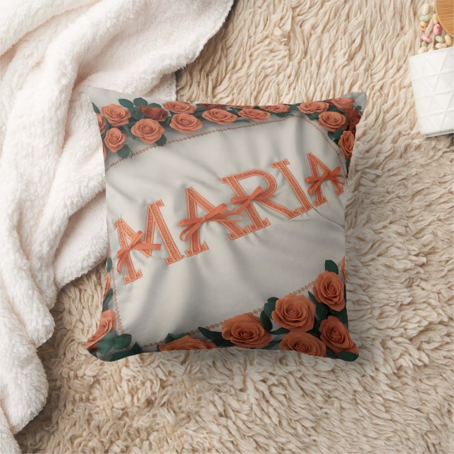 Cojín Decorativo María personalizada con Rosa Naranja (Manta)