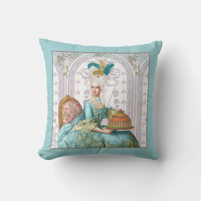 Cojín Decorativo Marie Antoinette en Aqua con pastel (Anverso)