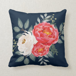 Cojín Decorativo Marina de guerra botánica, rojo y marfil florales