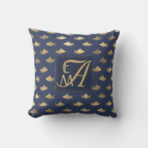 Cojín Decorativo Marina de tiburones azul oro Monograma Decoración