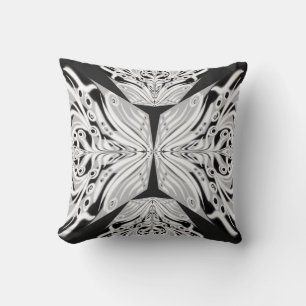 Cojín Decorativo Mariposa abstracta alada rosa negra y blanca