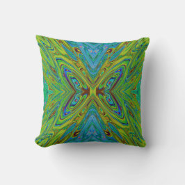 Cojín Decorativo Mariposa abstracta azul y chartreuse alucinante