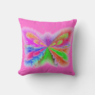Cojín Decorativo Mariposa abstracta de 2 caras rosa y verde lima
