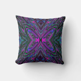 Cojín Decorativo Mariposa abstracta magenta, azul y verde alucinant