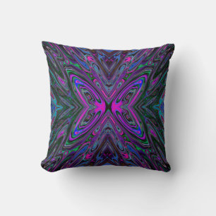 Cojín Decorativo Mariposa abstracta magenta, azul y verde alucinant