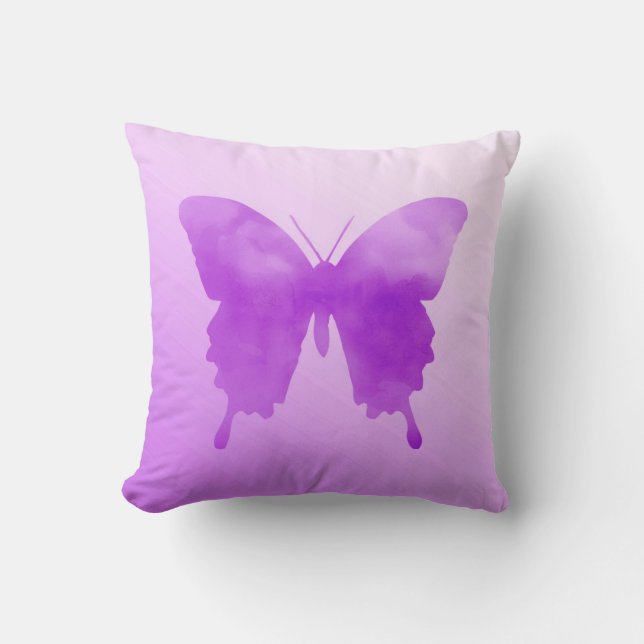 Cojín Decorativo Mariposa acuarela - Lavanda y Violeta (Anverso)