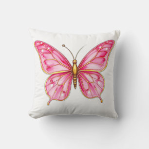 Cojín Decorativo Mariposa acuática rosa y dorada