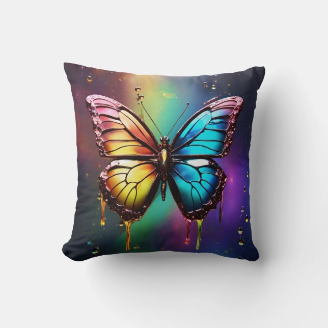 Cojín decorativo mariposa arco iris (Anverso)