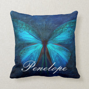 Cojín Decorativo Mariposa azul de alegría y suerte