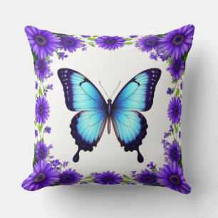 Cojín Decorativo Mariposa Azul Floral Jardín de Primavera Flores Pu