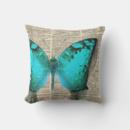 Cojín Decorativo Mariposa Azul, impresión de diccionario vintage, d