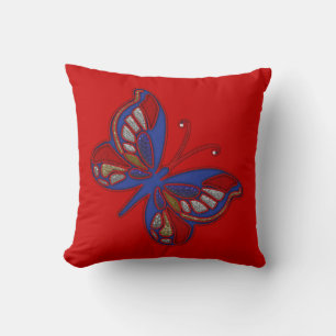 Cojín Decorativo Mariposa azul rojo-Cojín decorativo cuadrado rojo
