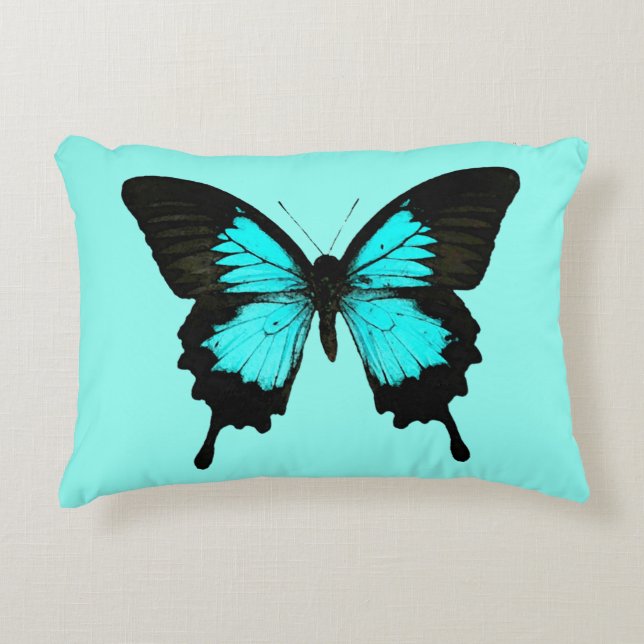 Cojín Decorativo Mariposa - azul turquesa y negro (Anverso)