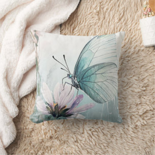 Cojín Decorativo Mariposa azul verde Menta Suave Floral Pastel
