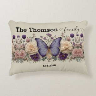 Cojín Decorativo Mariposa Azul Vintage con Floral para Familia