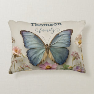 Cojín Decorativo Mariposa Azul Vintage Floral Jardín Familia