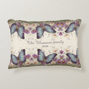 Cojín Decorativo Mariposa Azul Vintage y Floral para Familia