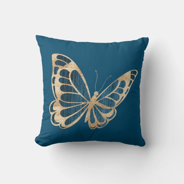 Cojín Decorativo Mariposa azul y dorada (Anverso)