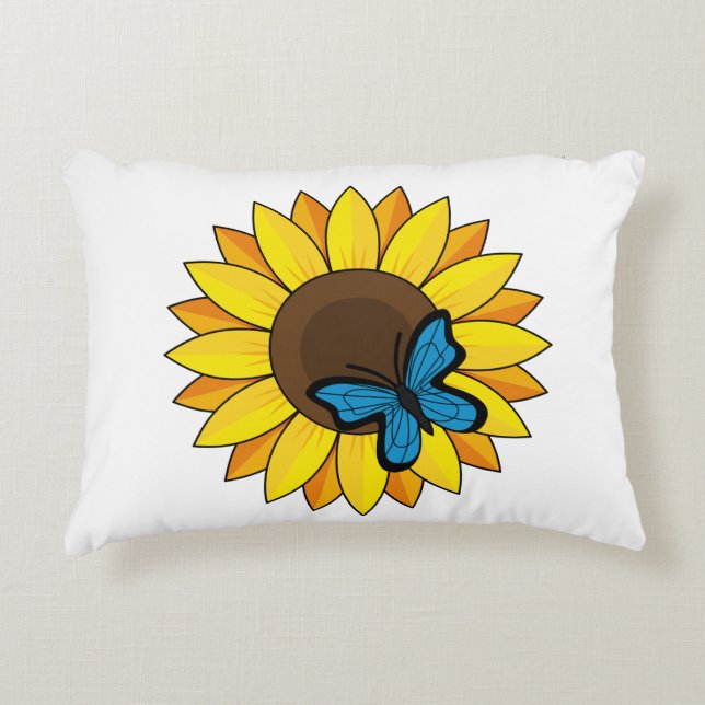Cojín Decorativo Mariposa azul y girasol (Anverso)