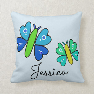 Cojín Decorativo Mariposa azul y verde personalizada