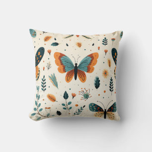 Cojín Decorativo Mariposa Boho y prado botánico