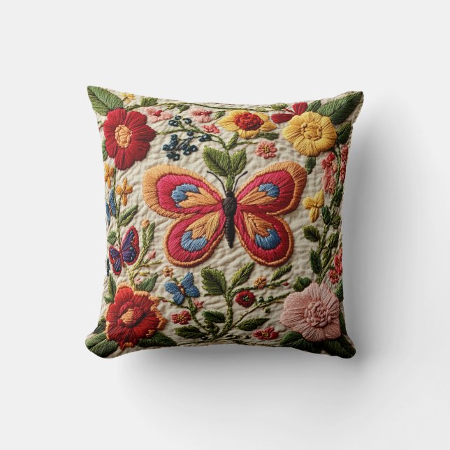 Cojín Decorativo Mariposa Bordada  (Anverso)