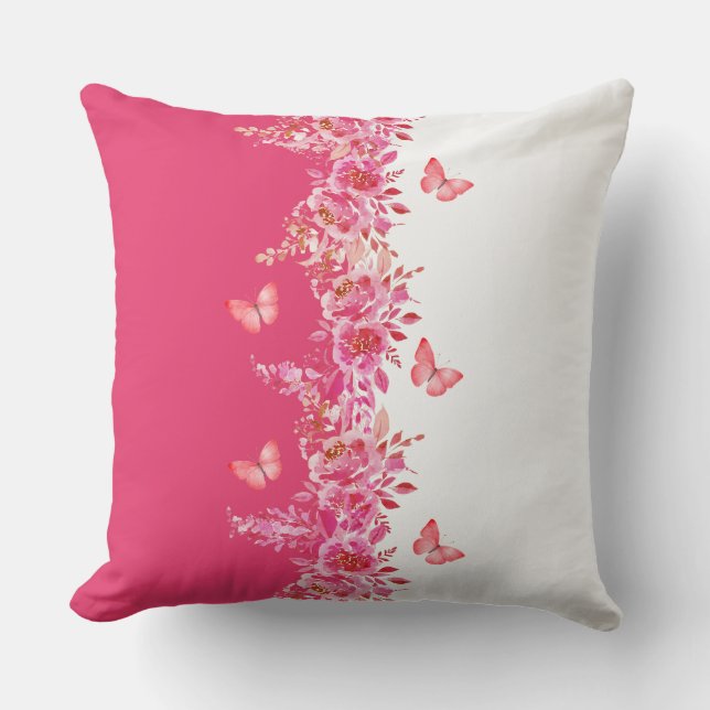 Cojín Decorativo Mariposa Botánica Rosa (Anverso)
