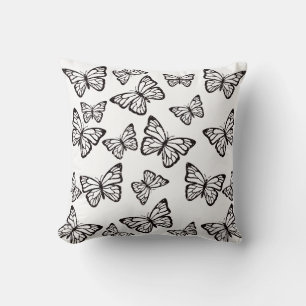 Cojín Decorativo Mariposa Brillo Decoración de Tirar Negro y Blanco
