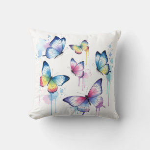 Cojín Decorativo Mariposa caprichosa con goteo de acuarela pastel