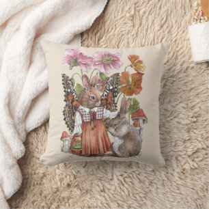 Cojín Decorativo Mariposa Caprichosa Conejo Cuento de Hadas Acuarel