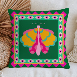 Cojín Decorativo Mariposa Colorida sobre Ojos Malvados Esmeralda Ve