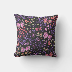 Cojín Decorativo Mariposa Colorida Y Flores Rosa lindo
