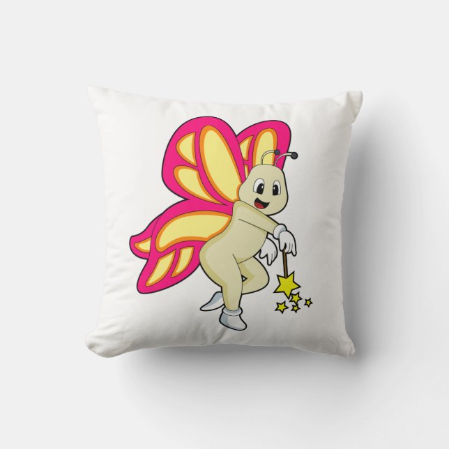 Cojín Decorativo Mariposa como asistente con varita mágica (Anverso)