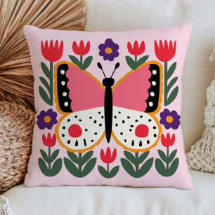 Cojín Decorativo Mariposa con Flores Insecto Botánico Elegante