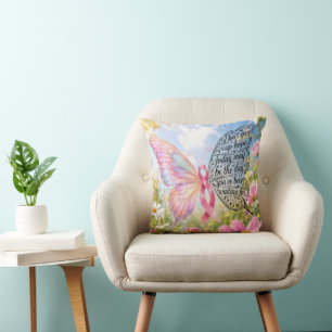 Cojín Decorativo Mariposa con lazo rosa en jardín de verano