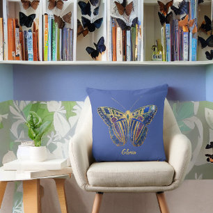 Cojín Decorativo Mariposa con tones de jewel sobre azul purpés