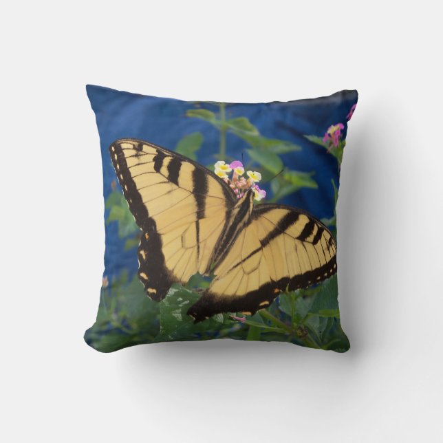Cojín Decorativo Mariposa de cerda amarilla y negra en una (Anverso)