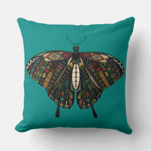 Cojín Decorativo mariposa de cola tortuosa verde azulada