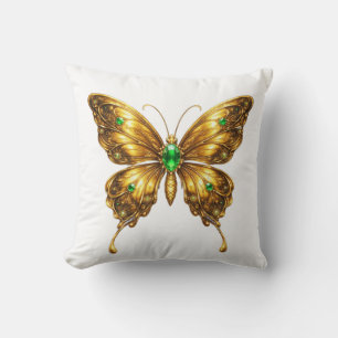 Cojín Decorativo Mariposa de cristal esmeralda dorada