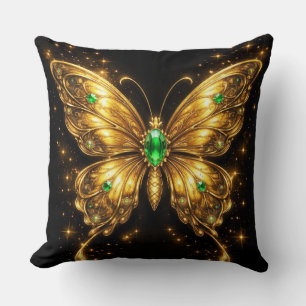 Cojín Decorativo Mariposa de cristal esmeralda dorada